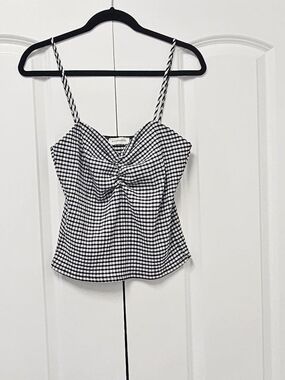 Black & White Gingham Ruched Spaghetti Strap Top (With Free A GIFT)